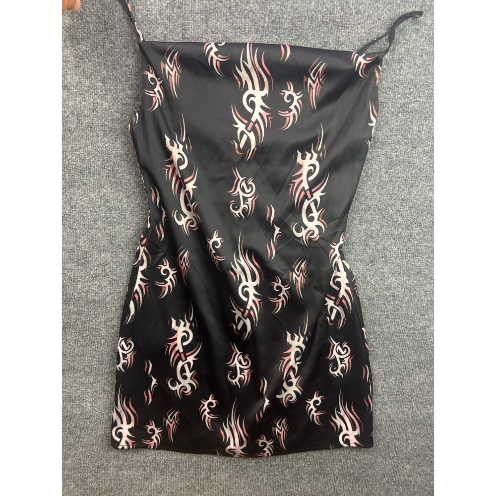 Urban Outfitters Slip Dress Womens Medium Black Tribal Flame Y2K Satin Mini